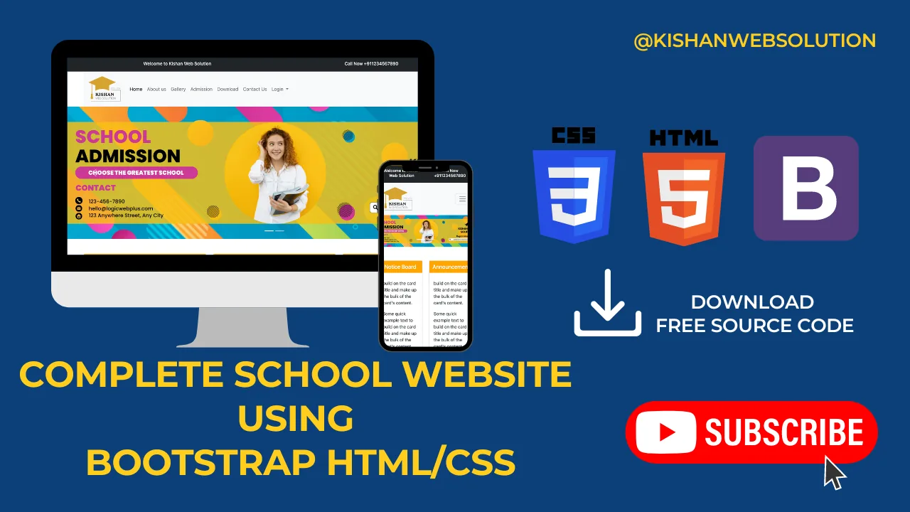 Complete School Website Design using HTML CSS and Bootstrap